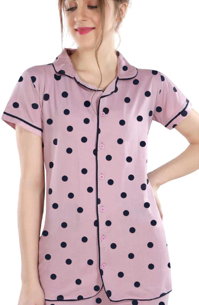 Women Printed Pink Shirt & Pyjama set