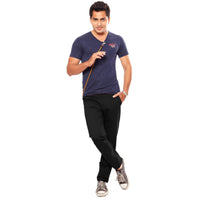 Uber Black Cotton Elastene Spike Trouser For Men (Slim Fit)