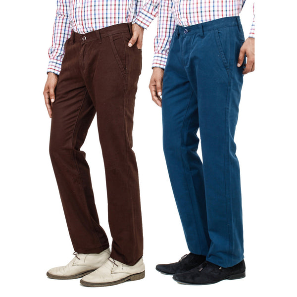 Regular Fit Chinos Pack of 2 Teal and Brown