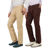 Regular Fit Cotton Chinos Pack of 2 Khakhi and Brown