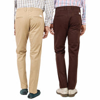 Regular Fit Cotton Chinos Pack of 2 Khakhi and Brown