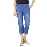 Sky Blue Cotton Denim Allyn Capri