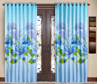 Pack of 2 Blue Door Curtains with Metal Rings