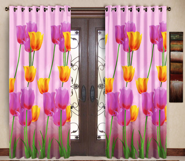 Pack of 2 Pink Door Curtains with Metal Rings