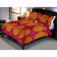 Crimson Yellow Bed Sheet And Pillow Cover (Queen)
