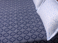 400 Thread Count Printed Navy Bedsheet with 4 Pillow Covers
