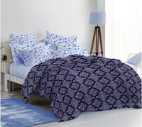400 Thread Count Printed Navy Bedsheet with 4 Pillow Covers