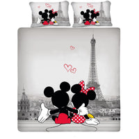 Disney Mickey Minnie In Paris Double Bed Sheet With 2 Pillow Covers