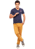 Uber Toabcco Brown Cotton Elastene Spike Trouser For Men (Slim Fit)