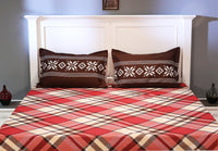 Cross Stripped Dark Red Poly Cotton Queen Size Bedsheet With 2 Pillow Cover
