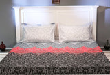 Black - Red Flower Bed Sheet With 2 Pillow Covers (Queen)