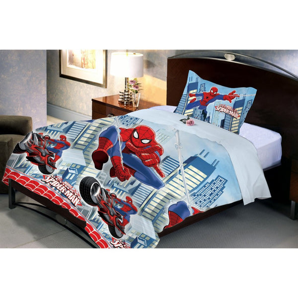 Spiderman Flying Single Bed Sheet And Pillow Cover