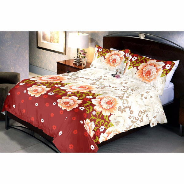 Browny Roses Bed Sheet And Pillow Covers (Queen)