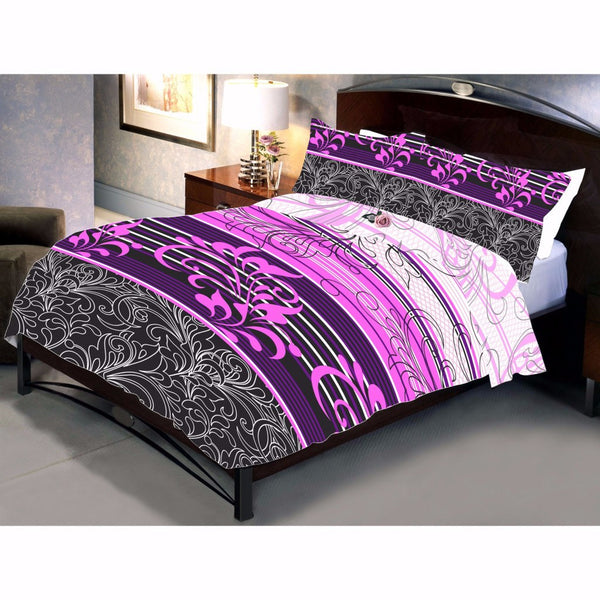 Magenta Stripped Bed Sheet And Pillow Covers (Queen)