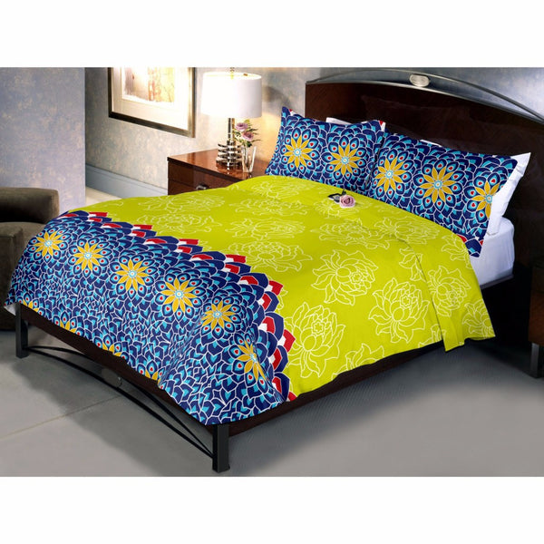Yellow Lotus Bed Sheet And Pillow Covers (Queen)
