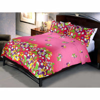 Reddish pink flowery bed sheet and pillow cover