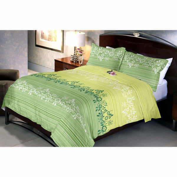 Herbal Green Bed Sheet And Pillow Covers (Queen)