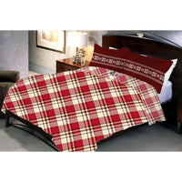 Cross Stripped Dark Red Poly Cotton Queen Size Bedsheet With 2 Pillow Cover
