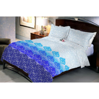 Blue Gradient White Queen Size Bedsheet With 2 Pillow Covers