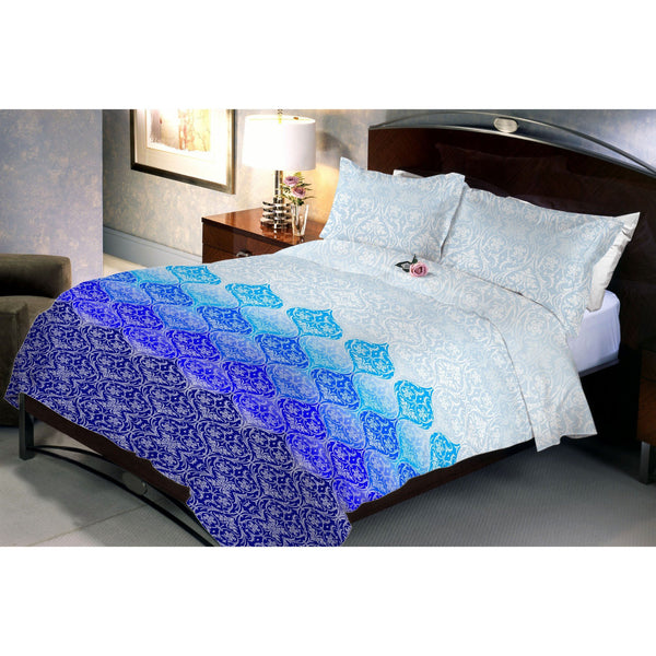 Blue Gradient White Queen Size Bedsheet With 2 Pillow Covers