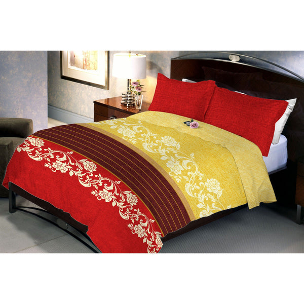 Crimson Yellow Queen Size Bedsheet With 2 Pillow Cover