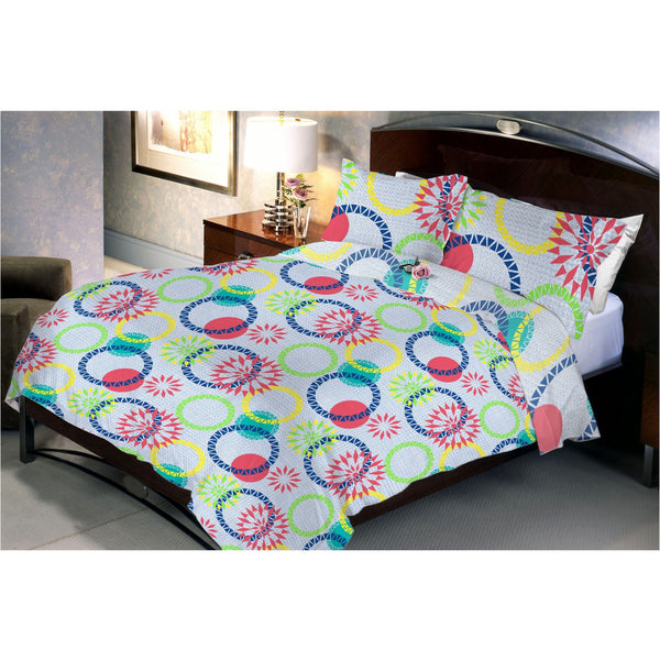 Coloured Ring Flowers Queen Size Bedsheet With 2 Pillow Cover