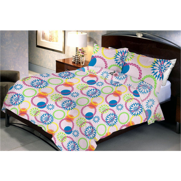 Coloured Ring Queen Size Bedsheet With 2 Pillow Cover