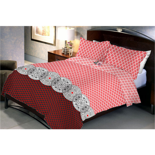Red Flora Queen Size Bedsheet With 2 Pillow Cover