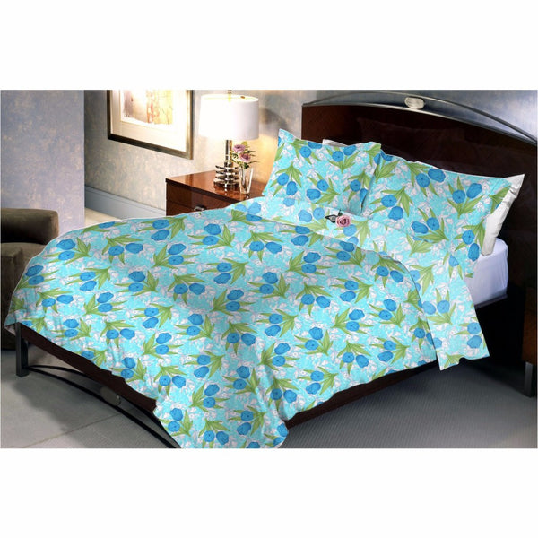Light cyan creepers bed sheet with pillow covers