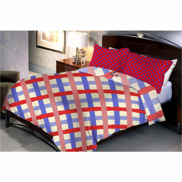 Diamond Square Red Bed Sheet And Pillow Covers (Queen)