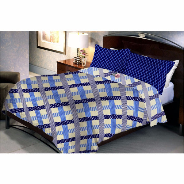 Diamond Square Blue Bed Sheet And Pillow Covers (Queen)
