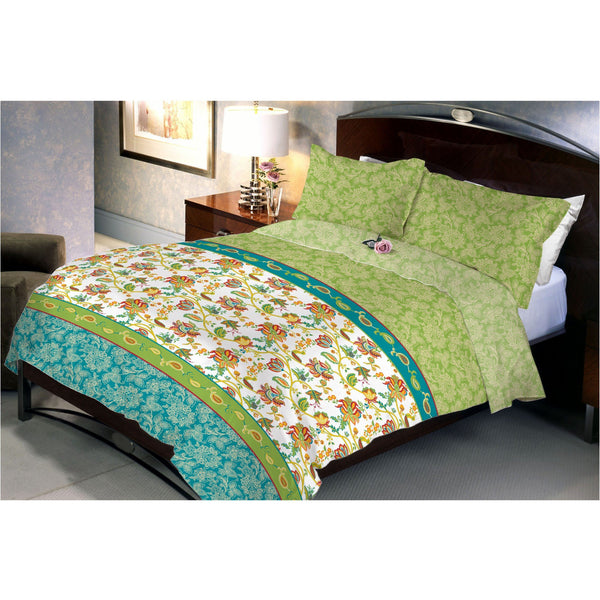 Garden Pond Cotton Queen Size Bedsheet With 2 Pillow Cover